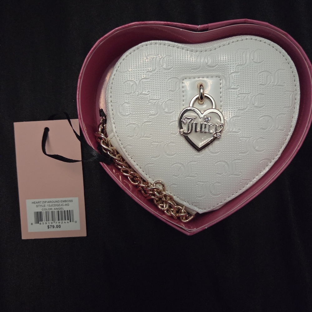 Juicy Couture White Heart Mini Bag with Gold Chain